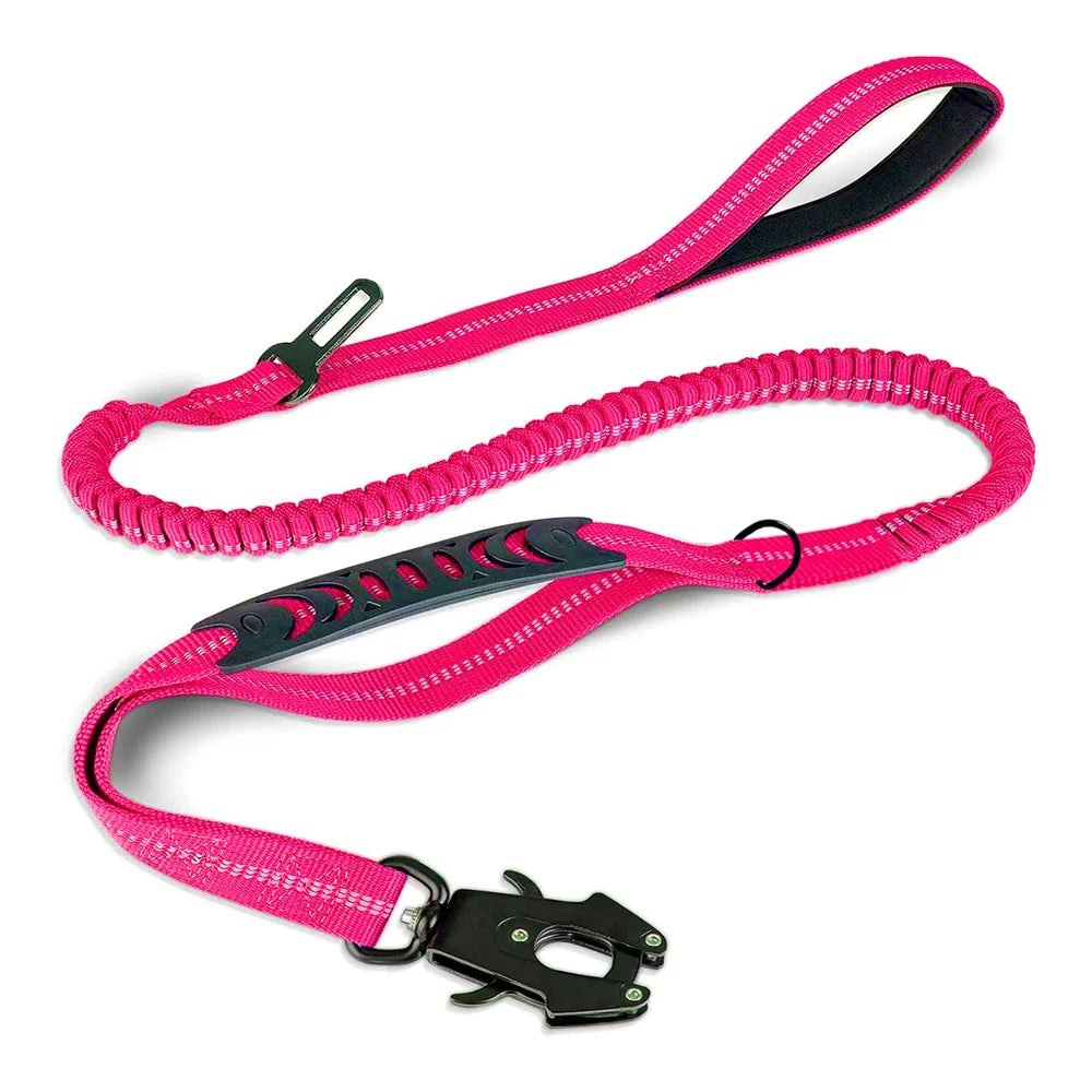 Reflective Tactical Bungee Dog Leash with Car Seatbelt – Shock-Absorbing, No-Pull Lead