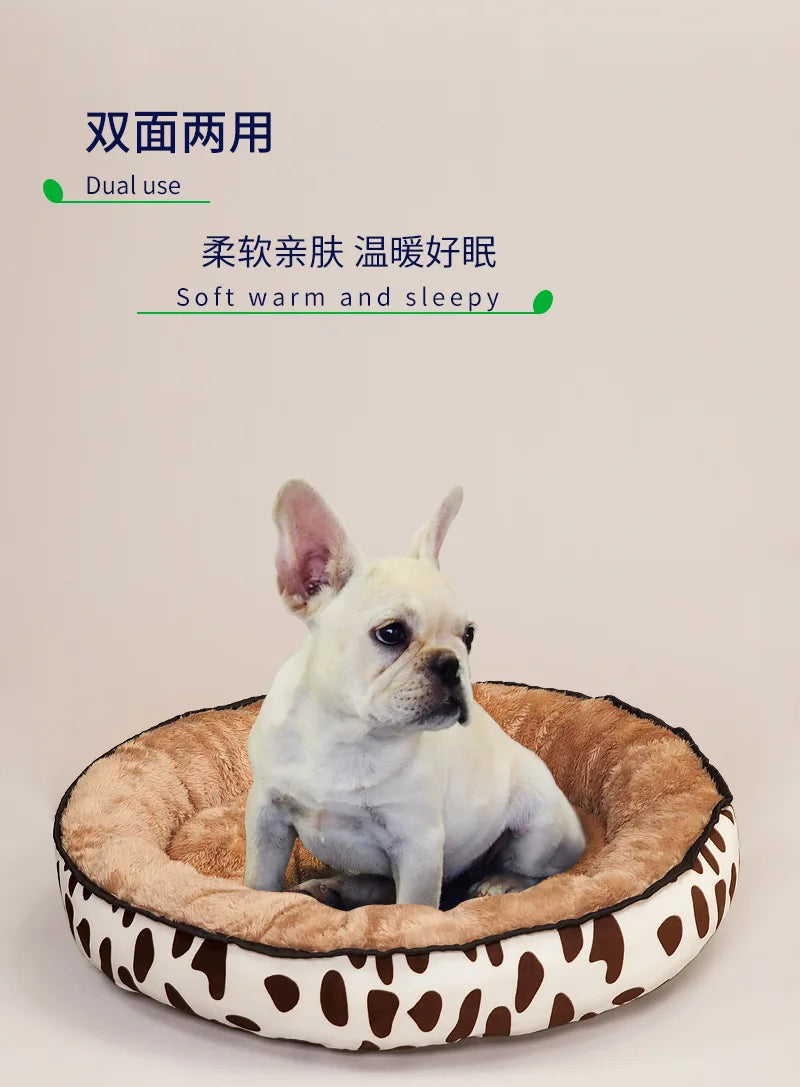 Double-Sided Soft Cotton Dog Bed – Washable Warm Cushion Basket for Small & Medium Dogs