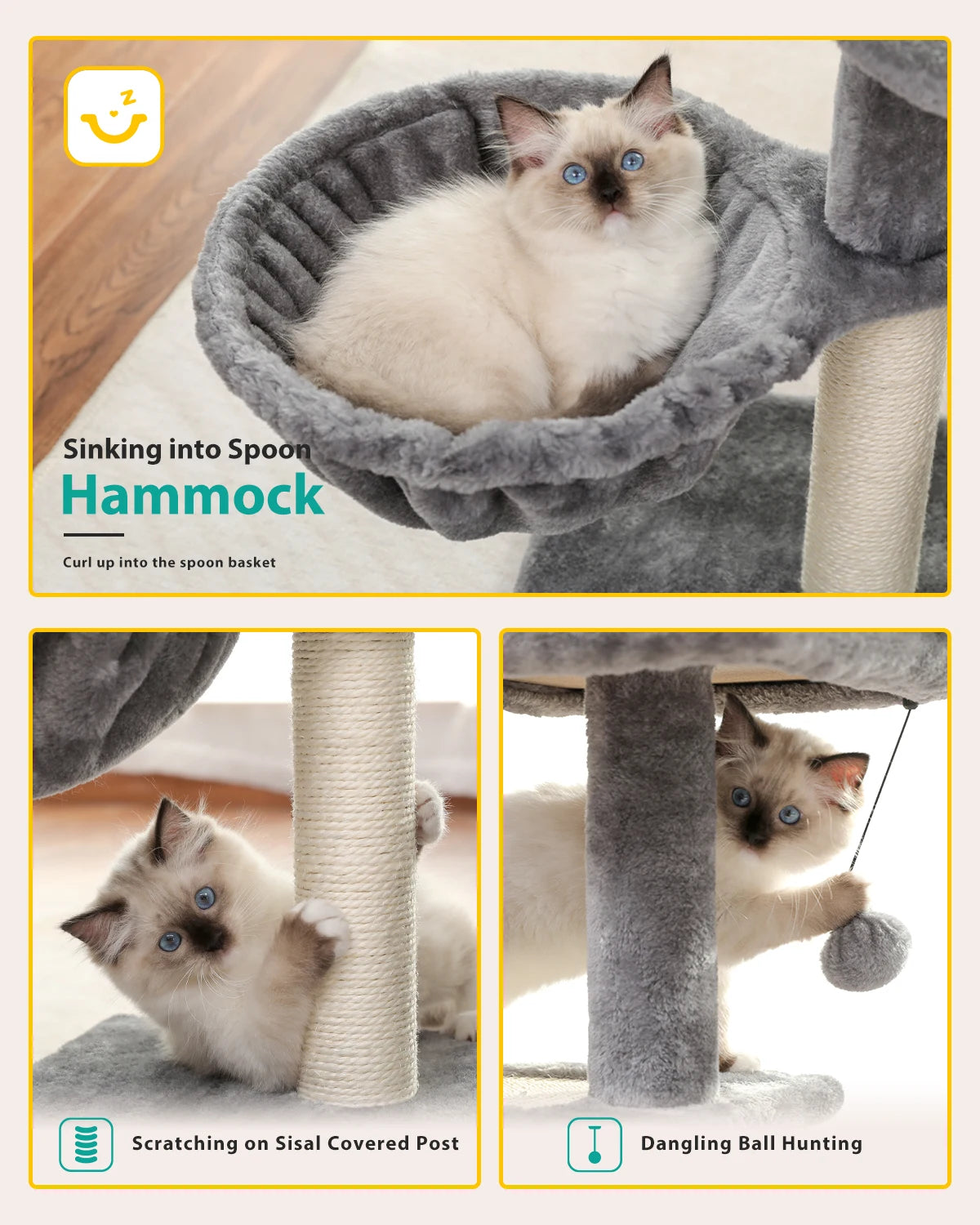 Cat Tree Tower – Scratching Posts, Hammock & Perch