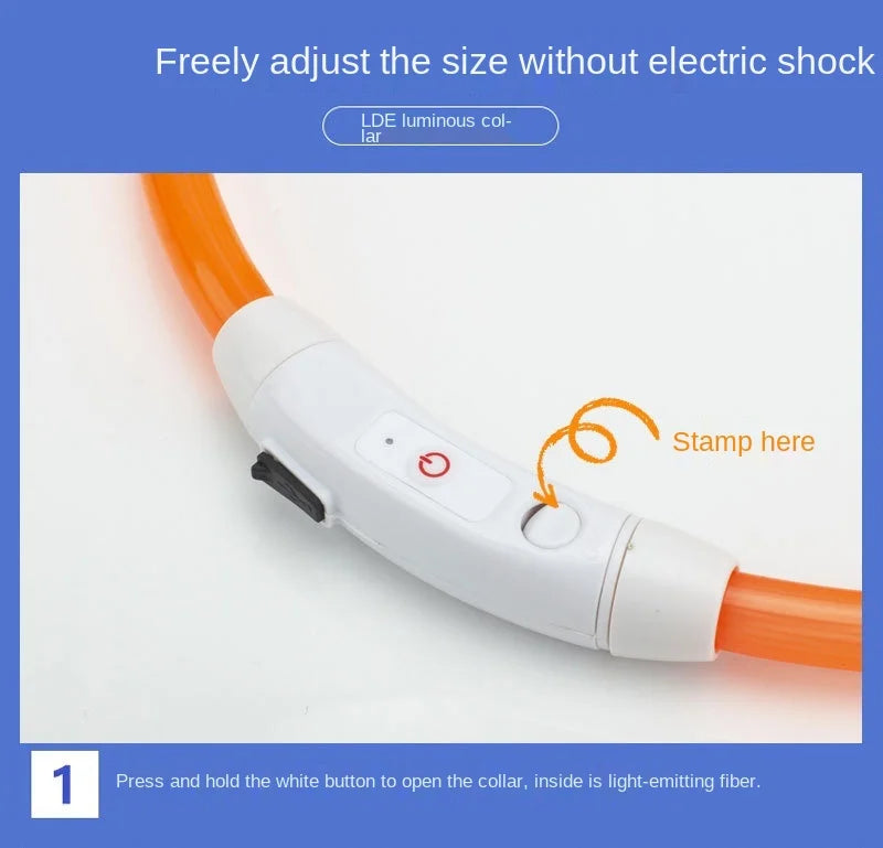 USB Rechargeable LED Glowing Pet Collar – Adjustable Night Light Safety Collar for Dogs & Cats