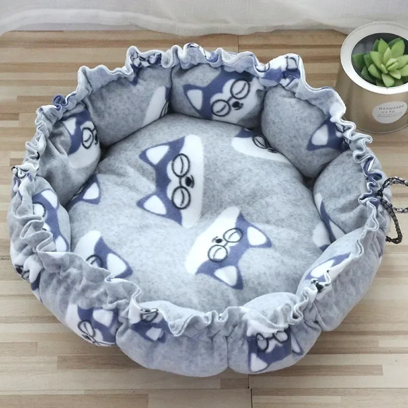 Drawstring Dual-Use Pet Bed – Adjustable Soft Nest Cushion for Cats & Small Dogs