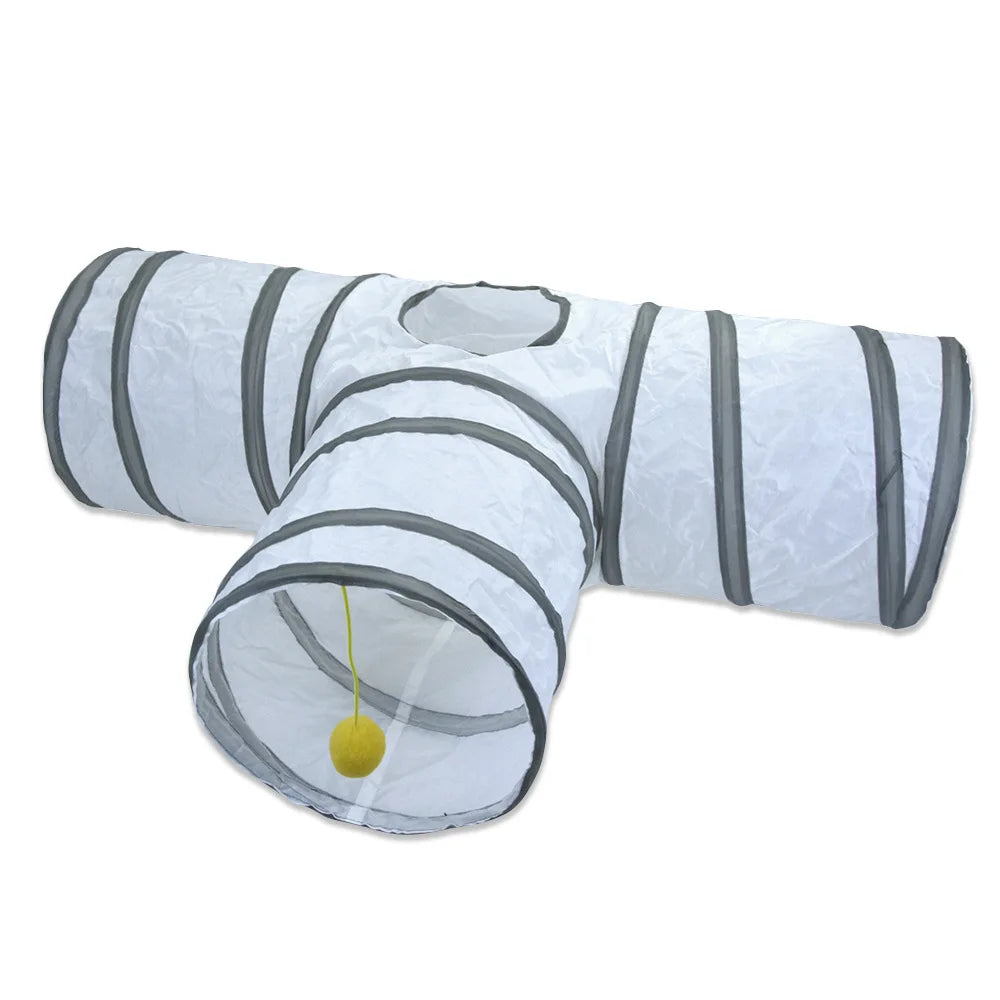 White Foldable Cat Tunnel – Interactive Fun Play Tube for Kittens and Cats