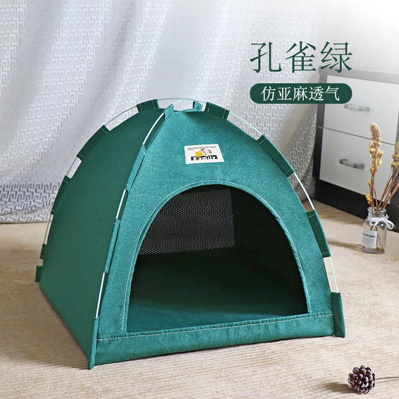 Pet Tent Bed – Removable Canvas Cat Sofa, Semi-Enclosed Cat House & Dog Cave Hut