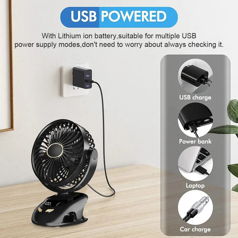 Portable USB Personal Fan for Home, Office, Travel, Bed, Stroller, Camping & Golf Cart