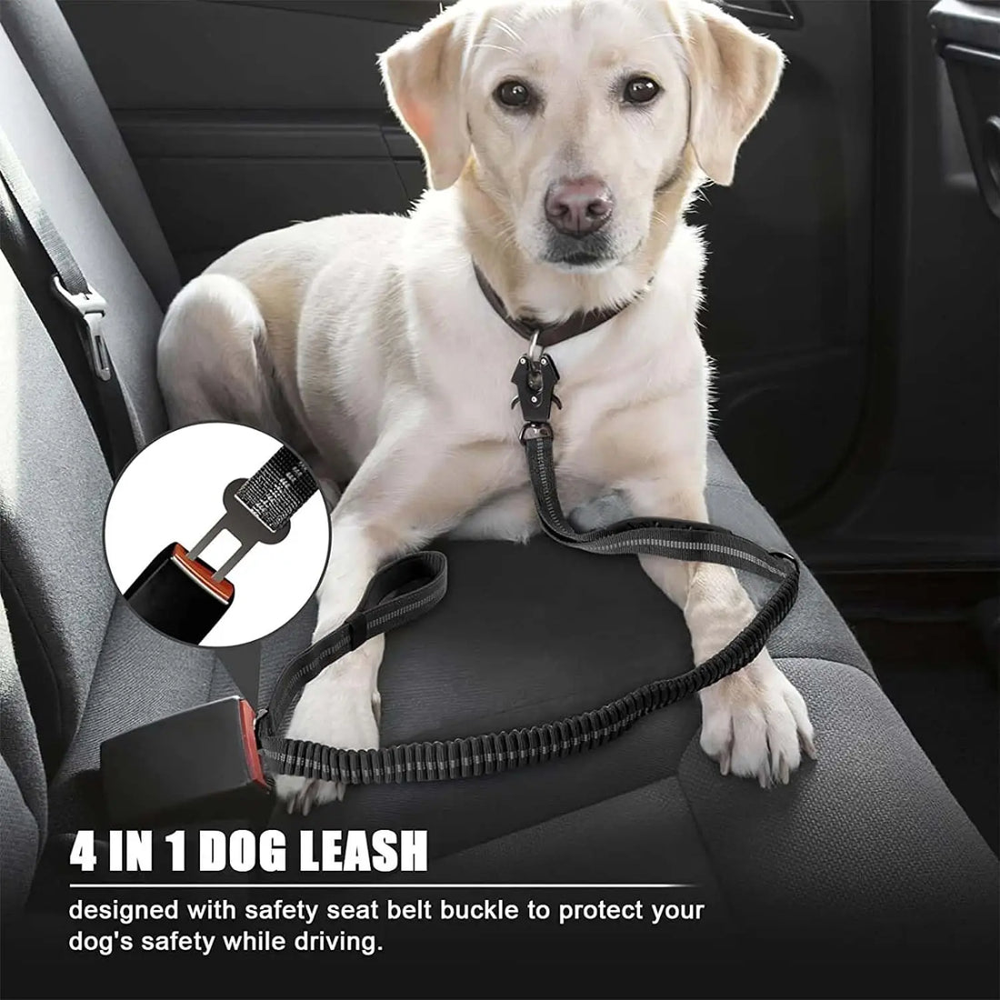 Reflective Tactical Bungee Dog Leash with Car Seatbelt – Shock-Absorbing, No-Pull Lead