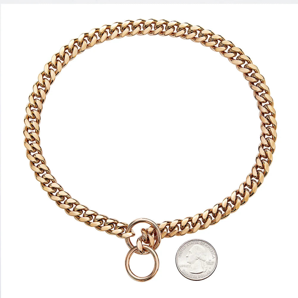 🐕 Heavy-Duty Gold Chain Dog Choke Collar – 10mm Gold-Plated Stainless Steel