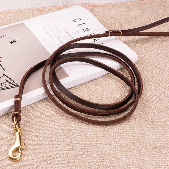 Handmade Genuine Leather Dog Leash – Lightweight Lead for Small Dogs & Cats