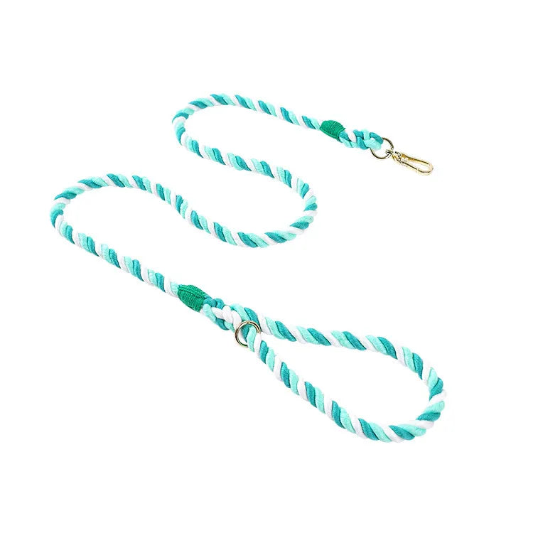 Hand-Woven Gradient Dog Leash – Multi-Function Cotton Rope Lead for Outdoor Walking & Training