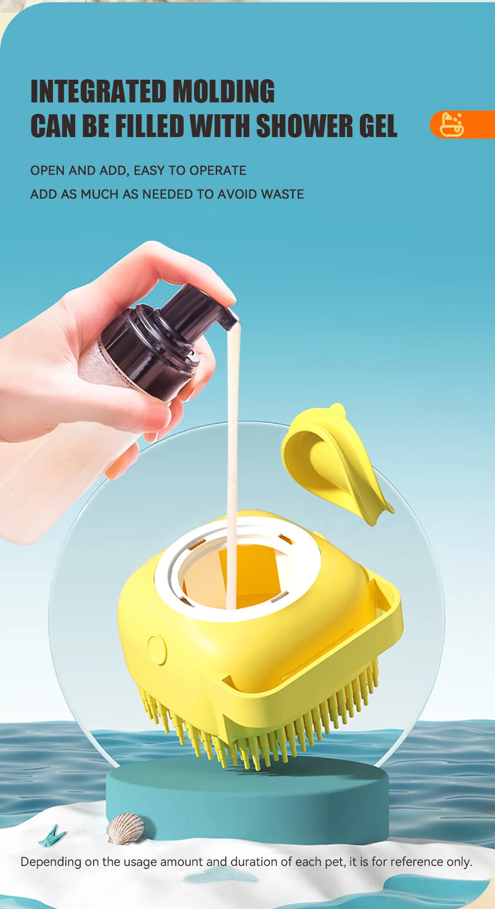 2-in-1 Dog Bathing Brush with Shampoo Dispenser – Soft Silicone Pet Massage & Grooming Brush for Dogs & Cats