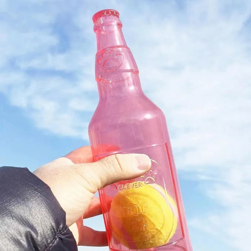 Dog Chew Toy – Bite-Resistant Beer Bottle with Tennis Ball | Squeaky Interactive Puppy Teeth Grinding Toy