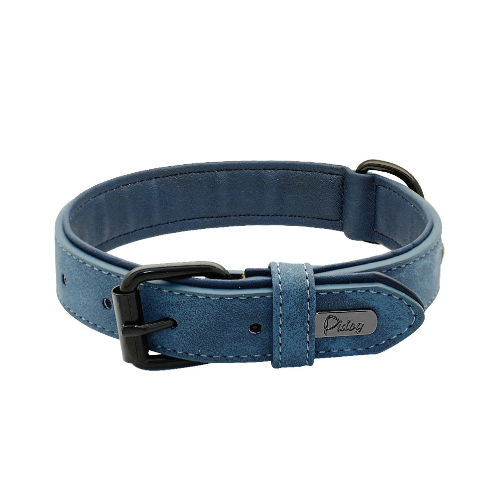 Soft Padded Leather Dog Collar – Durable Pet Necklace for Large Dogs