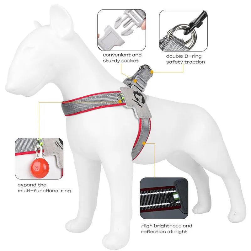 🐶 Adjustable Reflective Mesh Dog Harness – Pet Vest for Small & Large Dogs and Cats