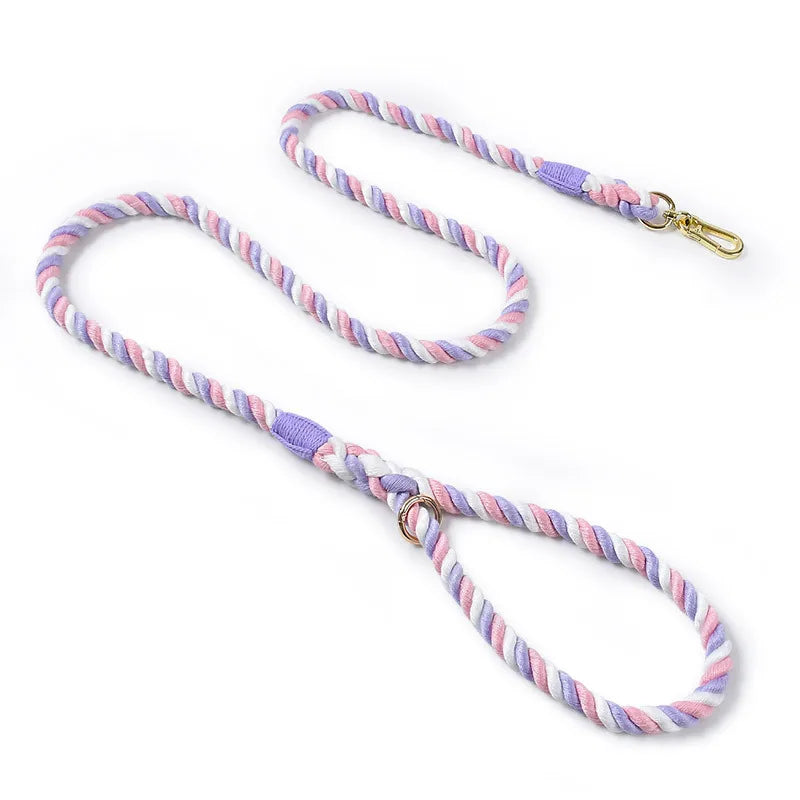 Hand-Woven Gradient Dog Leash – Multi-Function Cotton Rope Lead for Outdoor Walking & Training