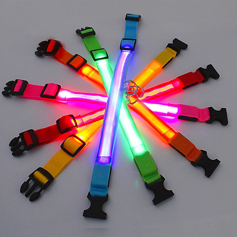 USB Rechargeable LED Glowing Pet Collar – Adjustable Night Light Safety Collar for Dogs & Cats