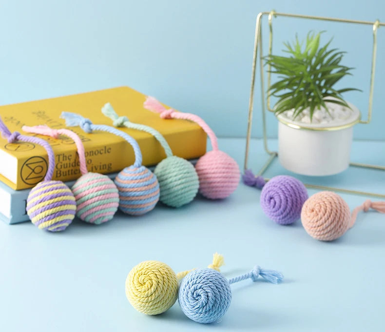Colorful Cotton Rope Weave Ball – Interactive Teaser & Chew Toy for Cats & Dogs