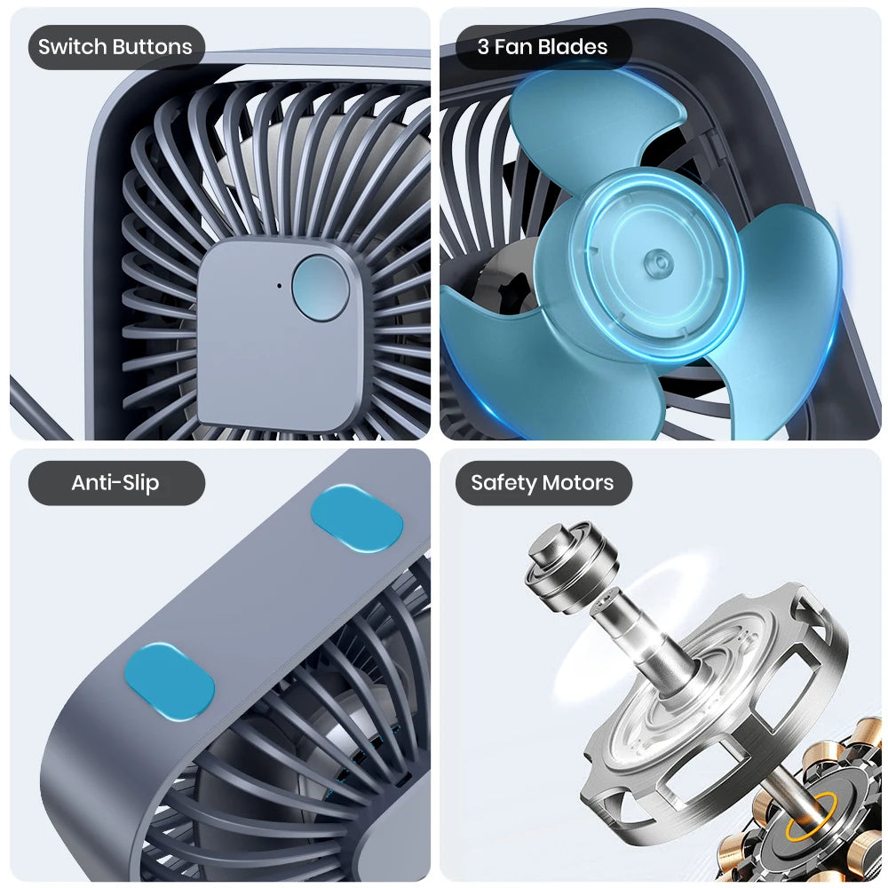 🌬️ TOPK USB Desk Fan – Portable Mini Fan with 3 Speeds | Quiet Cooling Fan for Home, Office, Desktop