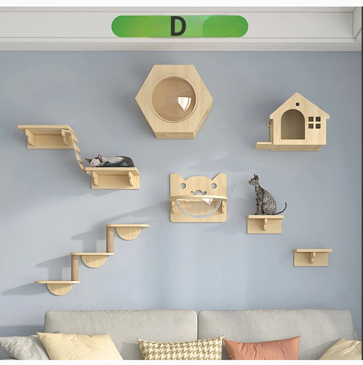 🐾 Wooden Wall Climbing Set for Cats – DIY Modular Cat Tower & Training System