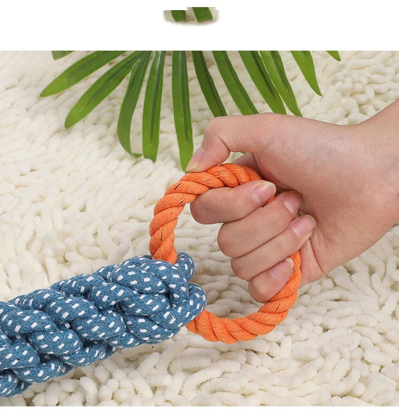 Double-Ring Chewable Cotton Knot Dog Toy – Durable Braided Rope for Teething & Dental Cleaning