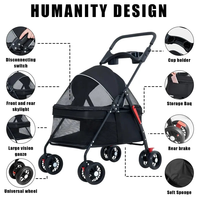 Pet Stroller for Dogs & Cats – Lightweight, Foldable, Travel-Friendly