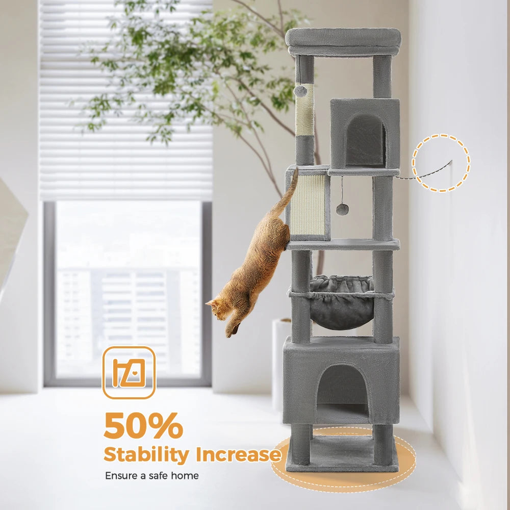 🛋️ 180cm Large Cat Tree Tower – Multi-Level Indoor Cat Furniture with Hammock, Sisal Scratching Posts & Cozy Perches