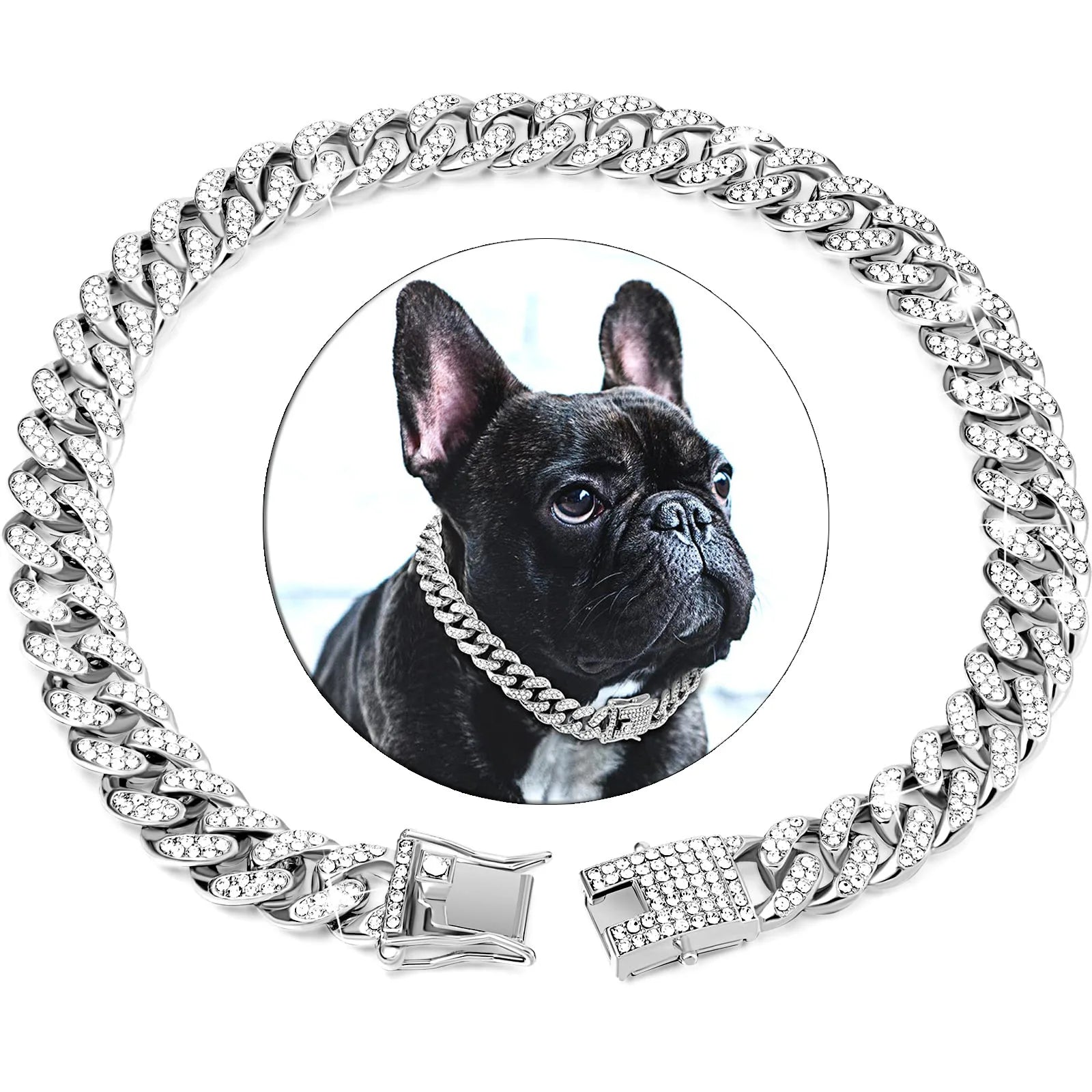 Diamond Cuban Link Dog Chain – Metal Pet Necklace for Dogs & Cats