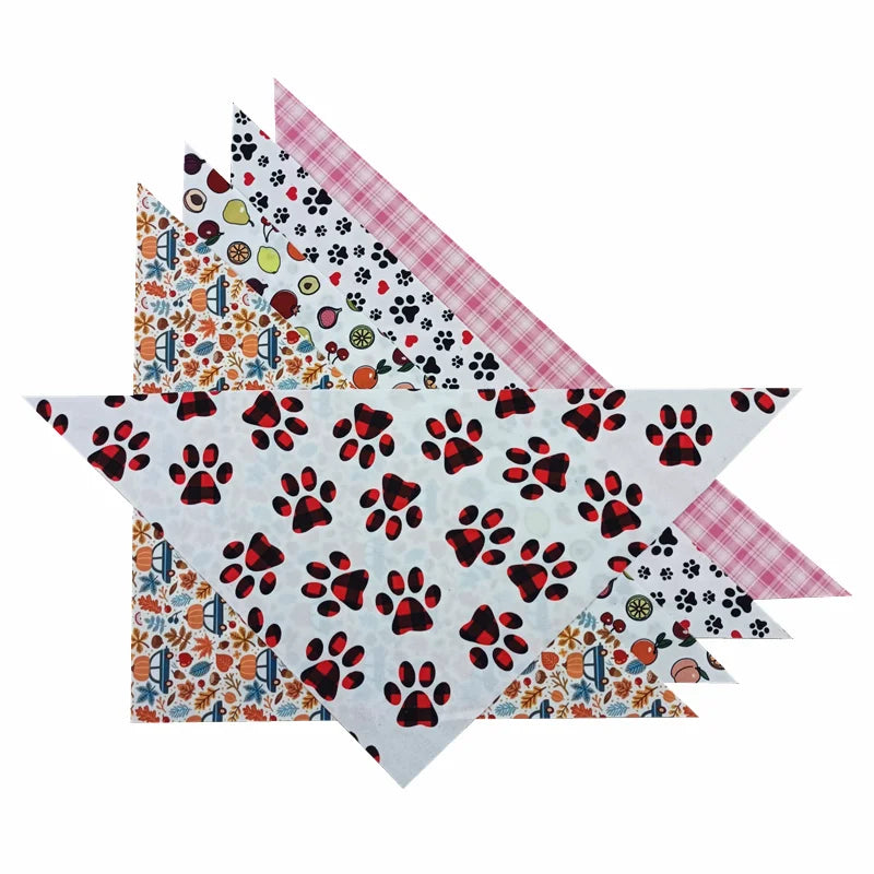 10Pcs Dog Bandana Set – Fruits, Plaid, Paw & Snowman Triangle Scarves for Small, Medium & Large Dogs
