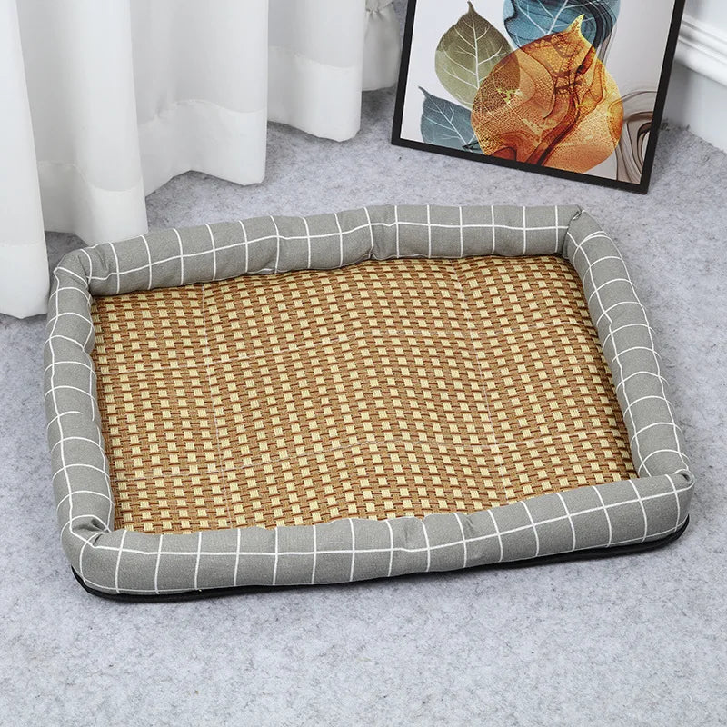 Pet Summer Cooling Mat – Breathable Moistureproof Rattan Dog & Cat Sofa Pad