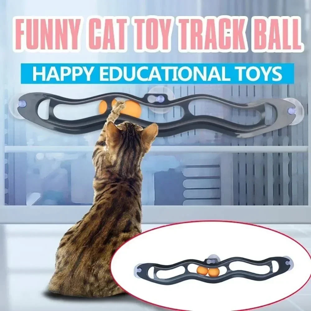 Interactive Suction Cup Track Ball Cat Toy – Window-Mounted Table Tennis Ball Toy for Active Indoor Cats & Kittens