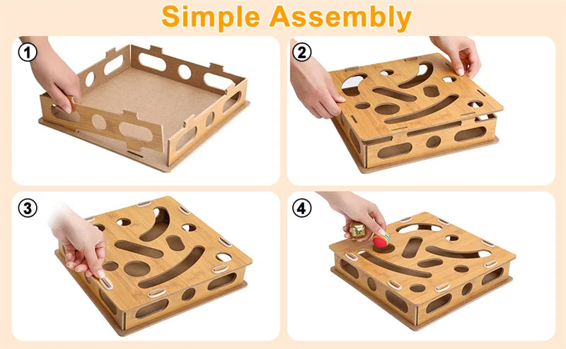 Interactive Wooden Cat Puzzle Box – Treat Maze & Hide and Seek Agility Toy