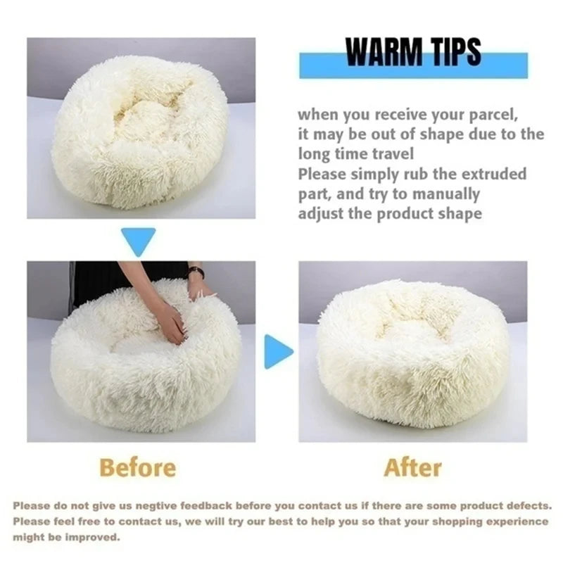 Round Plush Dog Bed – Winter Warm Washable Cat & Dog Basket Bed for Small, Medium & Large Pets