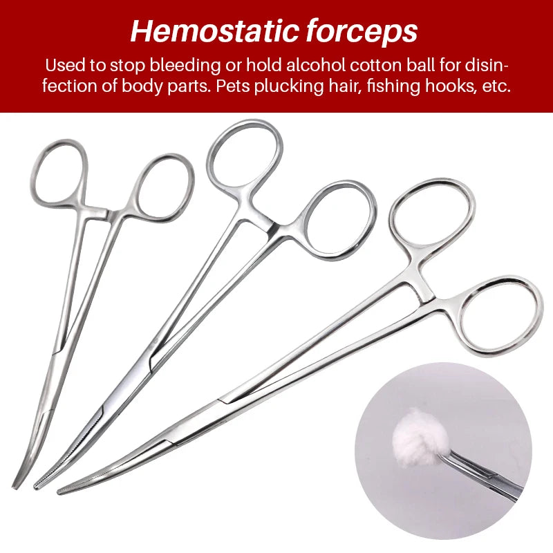 Stainless Steel Hemostatic Clamp Forceps – 18cm/16cm/14cm Straight & Curved Tips Surgical Tools
