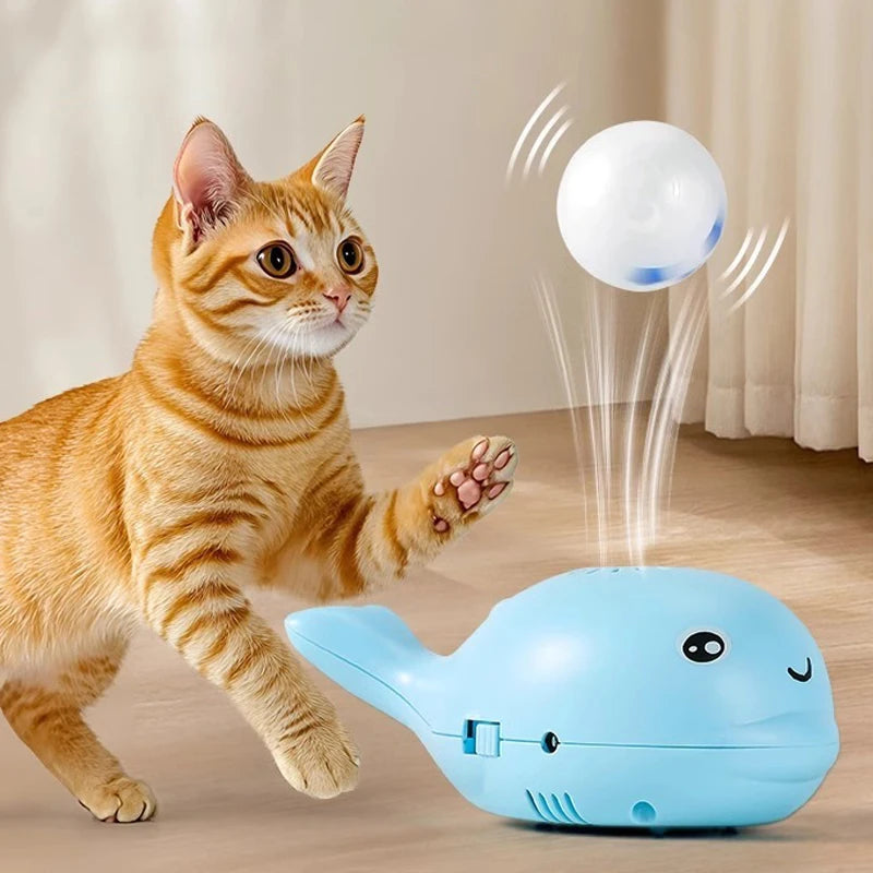 Whale Shaped Interactive Electric Floating Cat Toy – USB Powered Dual Fan Teaser