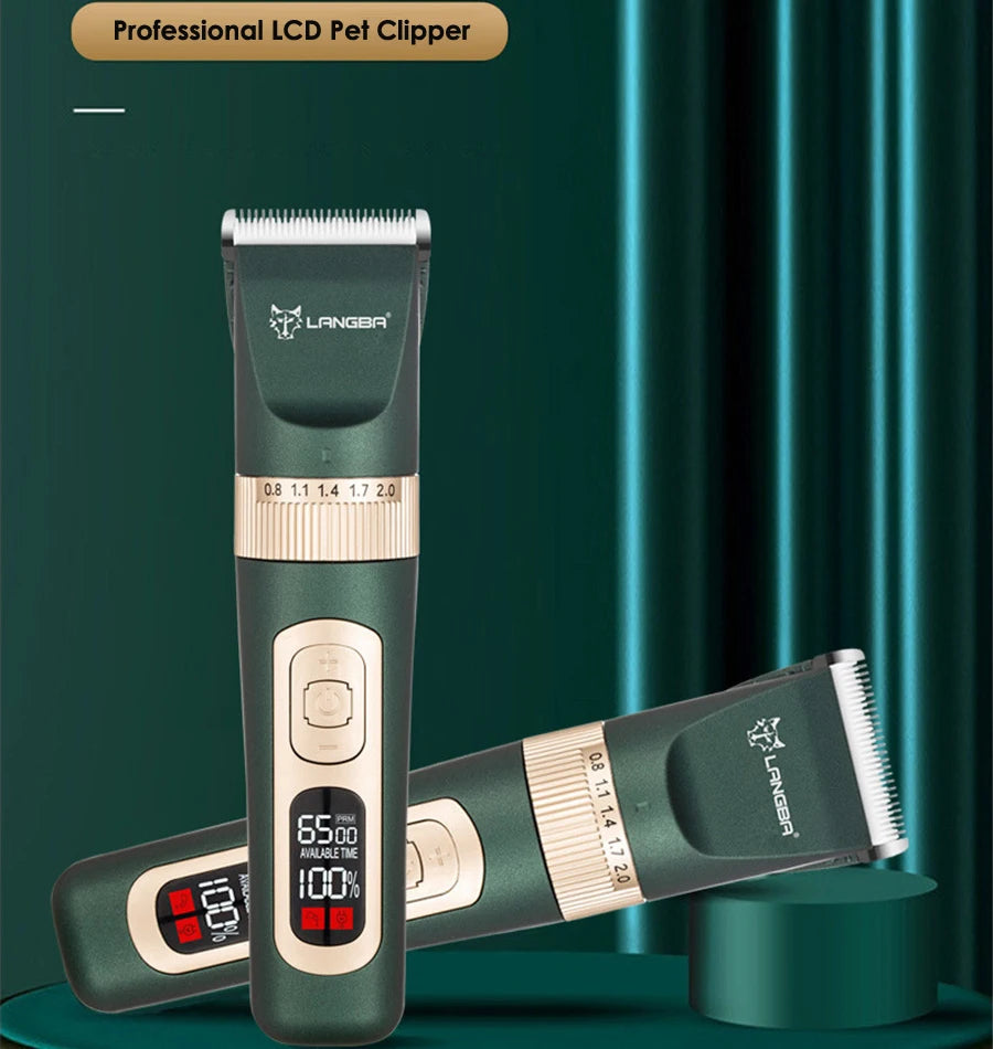 LANGBA USB Rechargeable Pet Hair Trimmer – LCD Display Grooming Clippers for Dogs &