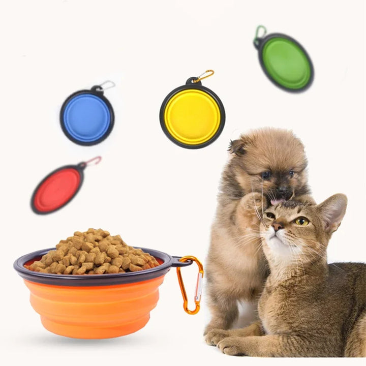 🐶 Folding Portable Silicone Dog Feeder Bowl – 2-in-1 Food & Water Dispenser with Carabiner