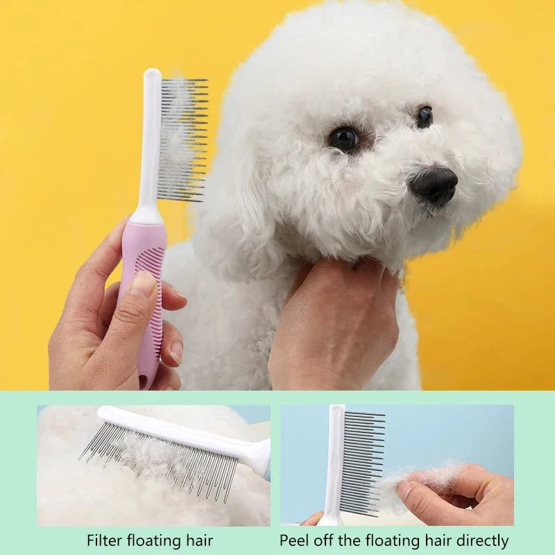 Poodle Detangling Pet Comb with Long & Short Stainless Steel Teeth