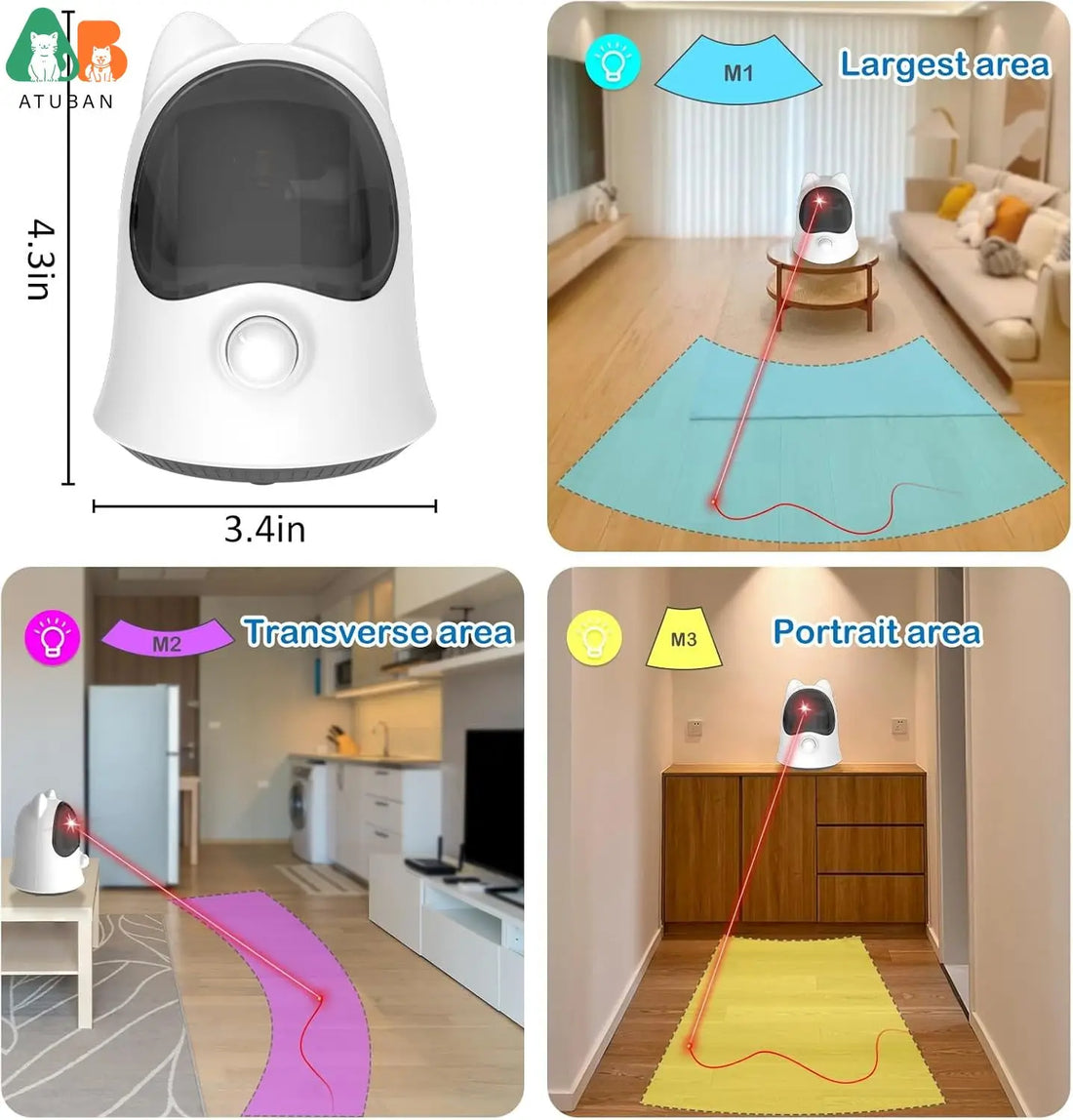 ATUBAN Rechargeable Laser Cat Toy – Random Trajectory Interactive Laser Teaser
