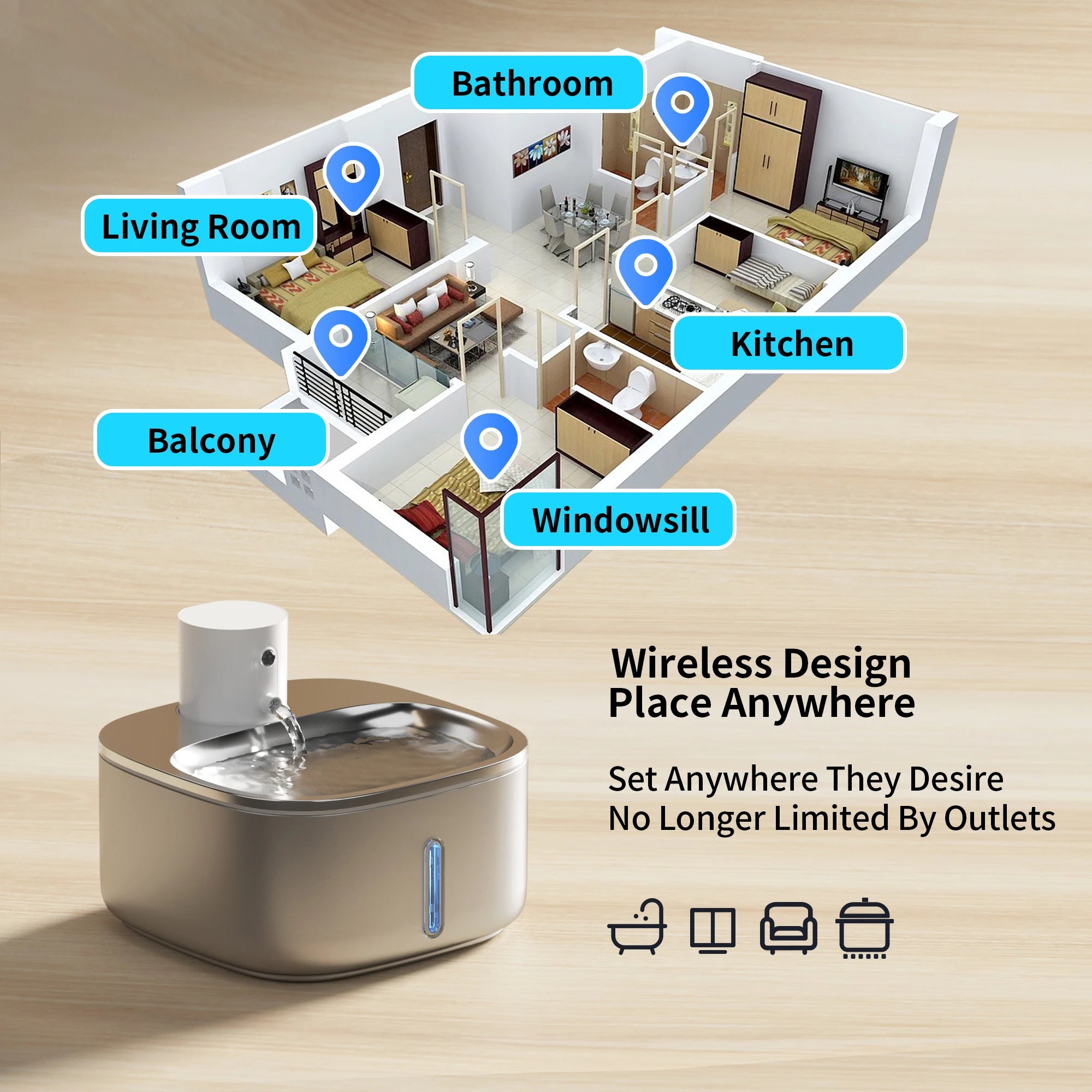 🐾 3.2L Wireless Stainless Steel Cat Water Fountain – Rechargeable with Infrared Sensor & 3 Modes