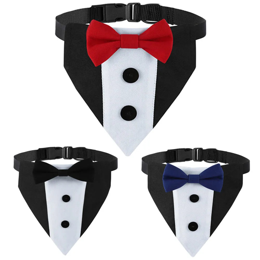 Dog Tuxedo Suit with Bow Tie – Formal Wedding Outfit & Birthday Bandana Collar for Medium & Large Dogs