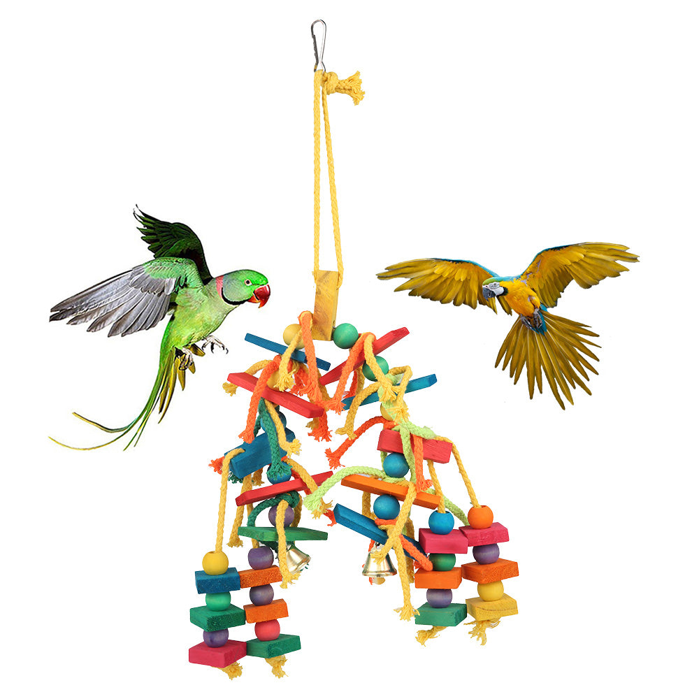 Wood & Cotton Rope Parrot Toy – Bite-Resistant Cage Toy for Birds