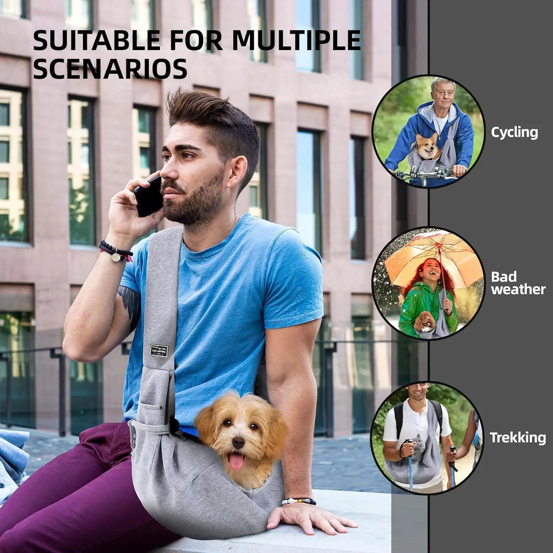 Cotton Dog Sling Carrier Bag – Comfortable Crossbody Pet Carrying Bag for Small Dogs & Cats, Travel Shoulder Tote