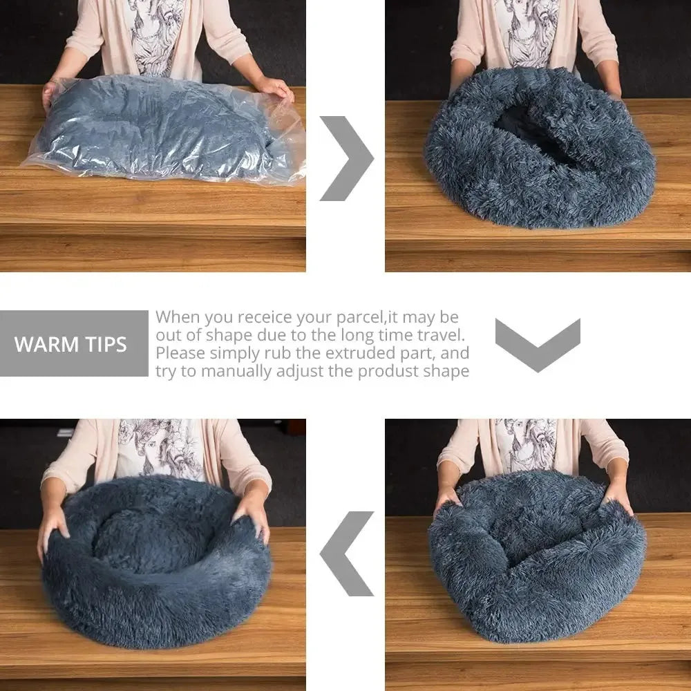 Round Plush Dog Bed – Winter Warm Washable Cat & Dog Basket Bed for Small, Medium & Large Pets