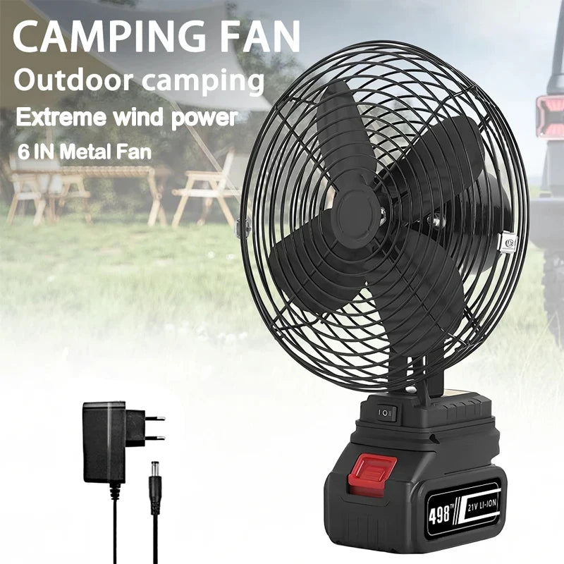 10000/20000mAh Wireless Camping Fan – 6-Inch Portable Outdoor Metal Fan for Fishing, Travel, Desktop Use – Compatible with Makita 20V Battery