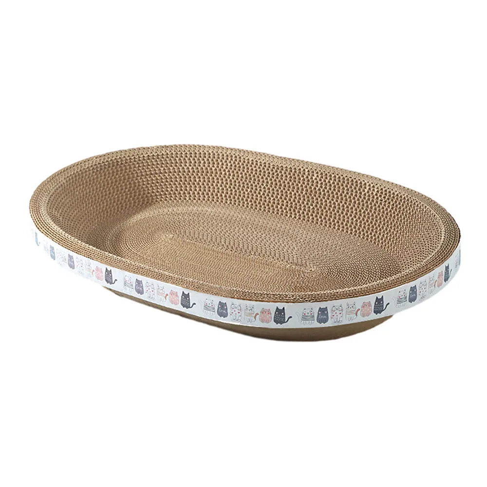 L Size Corrugated Cat Scratcher Bed – Oval Cardboard Bowl Toy with Claw Grinding Pad