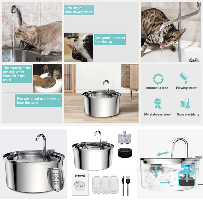 🐾 Replacement Filters for Stainless Steel Cat Water Fountain – Activated Carbon & Sponge Elements