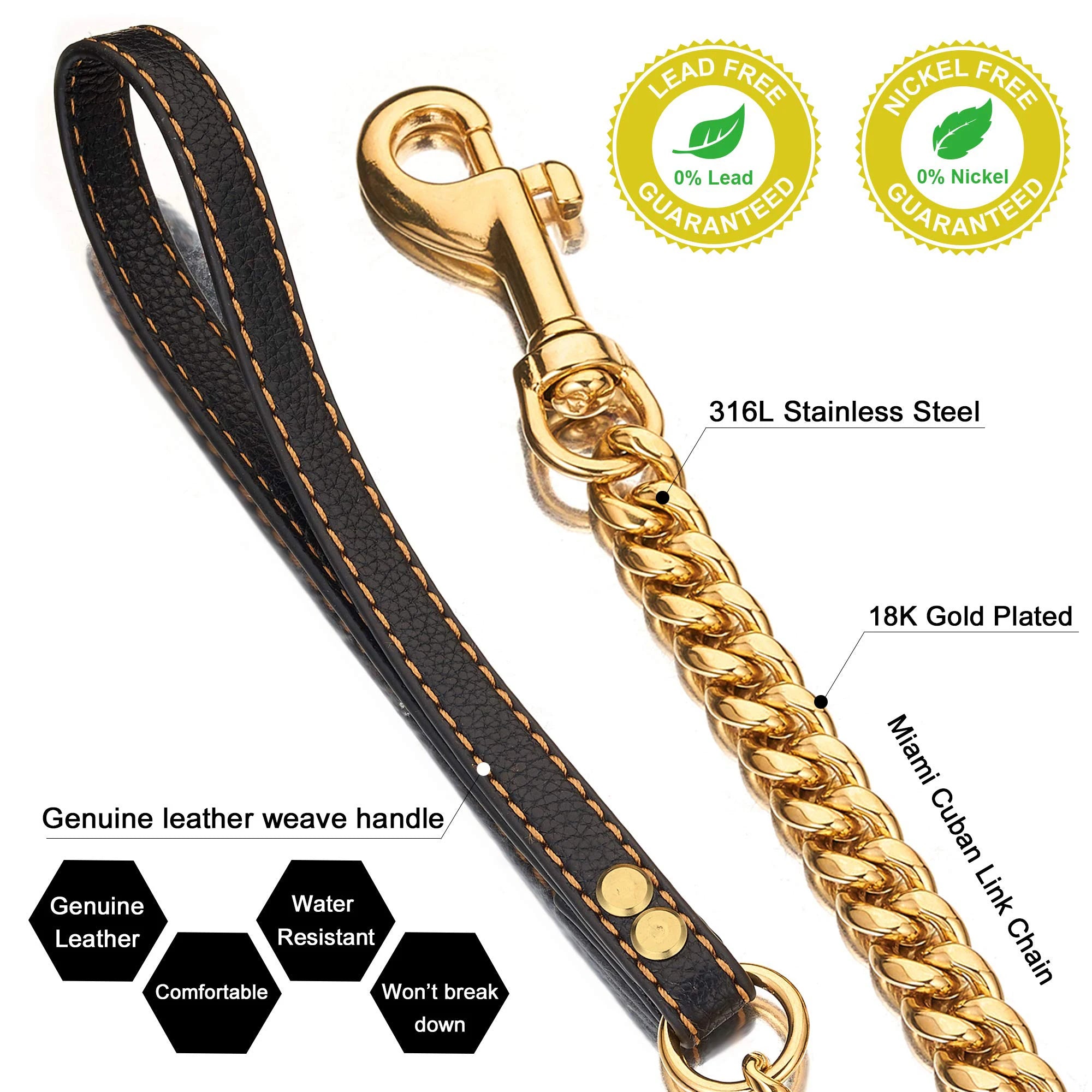 Stainless Steel Cuban Dog Chain Collar – Gold & Silver Training Link Collar