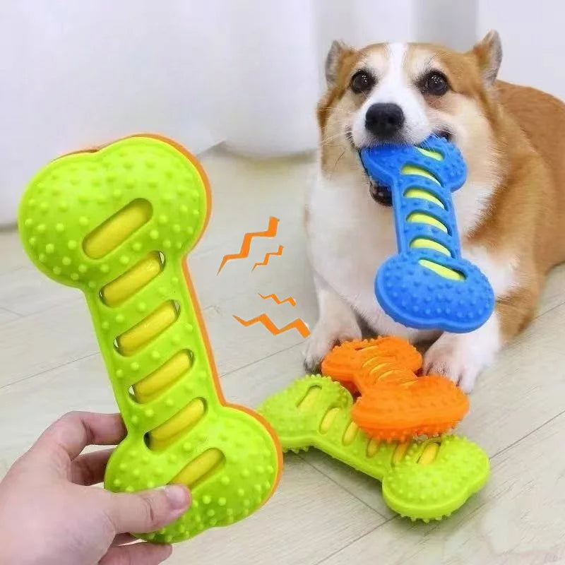 🦴 Rubber Bone Dog Chew Toy – Squeaky & Bite-Resistant Interactive Toy for Puppies
