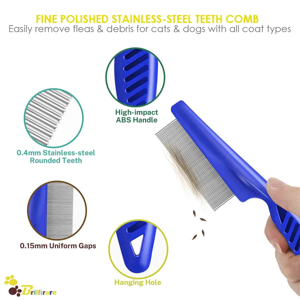 Flea Comb 4Pcs Set – Durable High-Strength Teeth Pet Grooming Combs for Dogs & Cats – Tear Stain & Float Hair Remover
