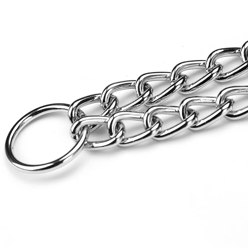 Strong Dog Chain Collar Chew Proof Triple Row Chain Dog Collar Adjustable Walking Collar Metal Cuban Link Dog Collar for Big Dog