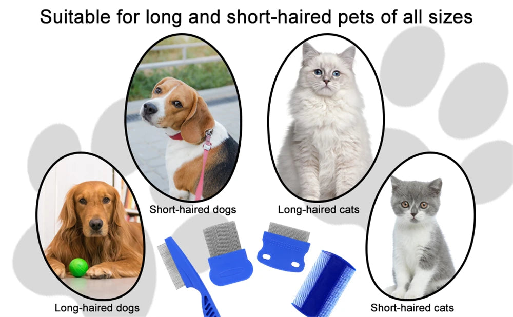 Flea Comb 4Pcs Set – Durable High-Strength Teeth Pet Grooming Combs for Dogs & Cats – Tear Stain & Float Hair Remover