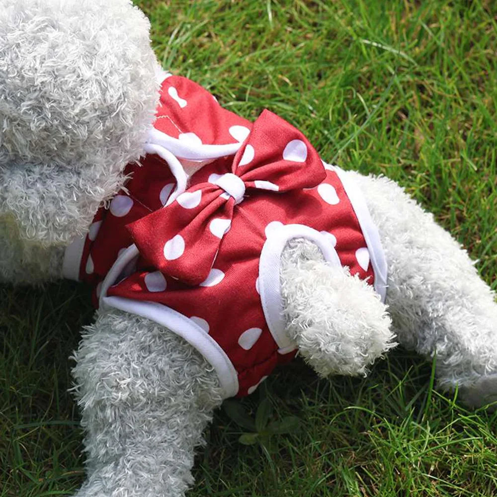 Washable Dog Diapers – Cute Cartoon Print Female Puppy Panties with Bow